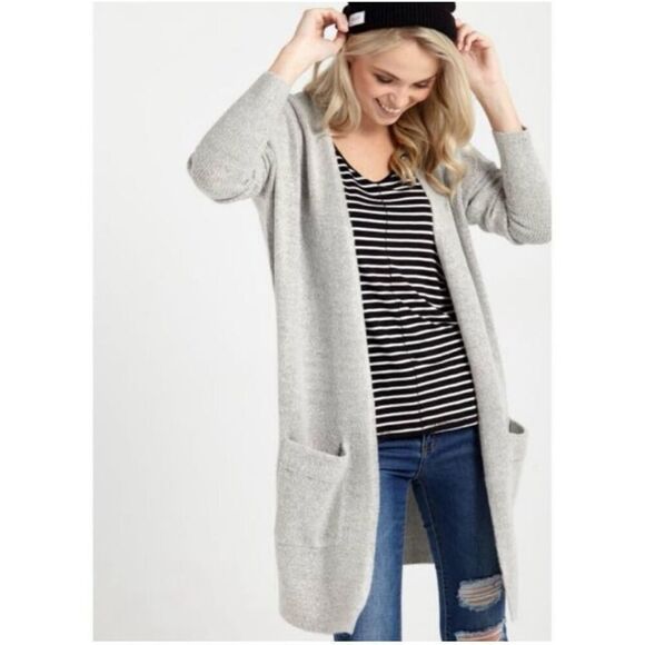 ✨Cotton On Light Gray Long Open Pocket Sz Large  Cardigan✨ - Picture 1 of 6